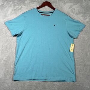 Tommy Bahama Shirt Mens Large Turquoise Short Sleeve‎ Crewneck Marlin Stretch